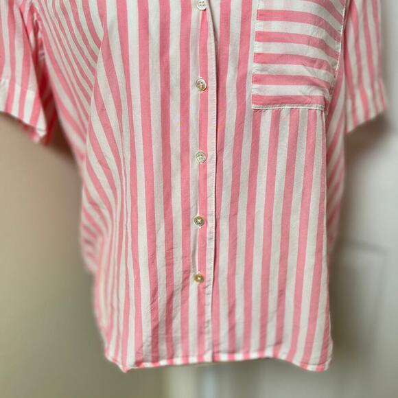 AYR The Pool Boy Shirt Pink & White Stripe Silk Blend Size Small - Picture 4 of 7